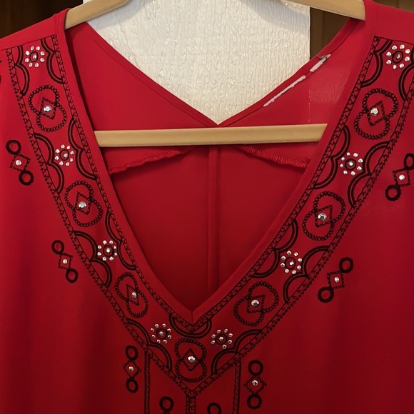 Cato Red & Black 3/4 Length Sleeve High-low Sheer Tunic Blouse Size 2X - Picture 6 of 8